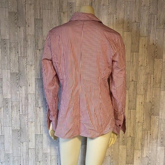 Talbots Red and White striped button down women's blouse Size 12 - Picture 2 of 11